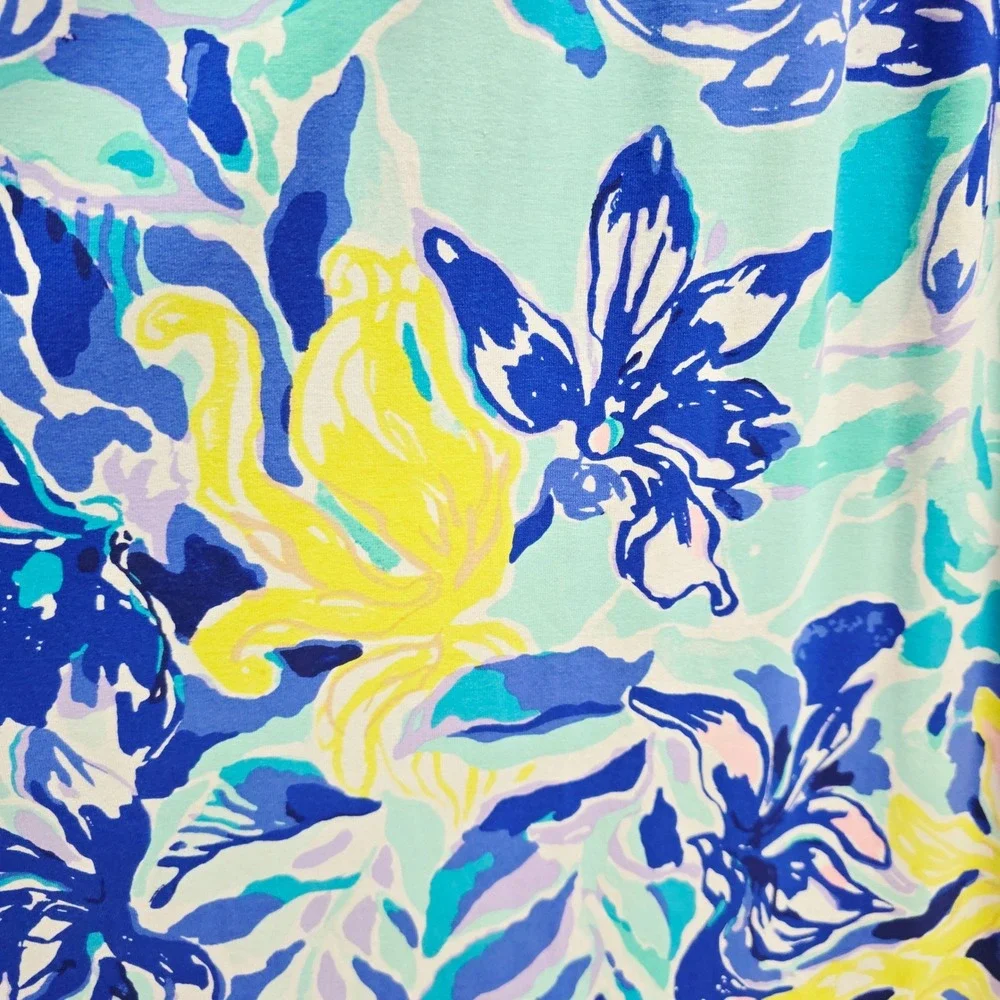 Lilly Pulitzer XS Blue White Striped Floral Tropical V-Neck Cross Back Dress - Picture 6 of 11